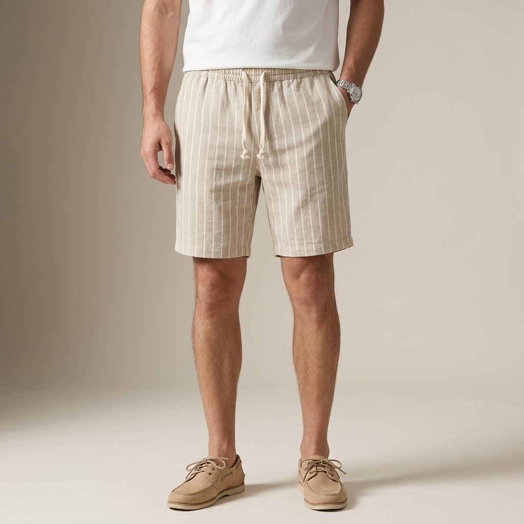 Gestreifte Shorts mit Elastikbund für Herren – Atmungsaktive Sommer Freizeitshorts aus Leinenmix