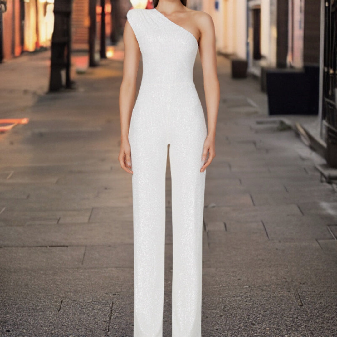 Glitzernder One-Shoulder Jumpsuit mit Pailletten – Eleganter Party Overall für Damen