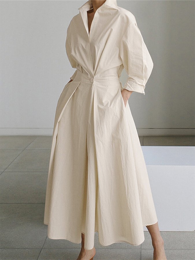 Elegantes Midi Hemdblusenkleid für Damen mit Taillierung und fließendem Schnitt