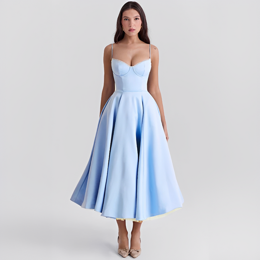 Faylise - Damen Corsage-Kleid für Frühling und Sommer, Ausgestellter Rock, Tailliert, Lange Feine Träger