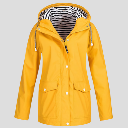 Camille - Wasserfeste Regenjacke mit Windschutz und horizontal gestreiftem Innenfutter in einfarbiger Außenfarbe, mit Taschen