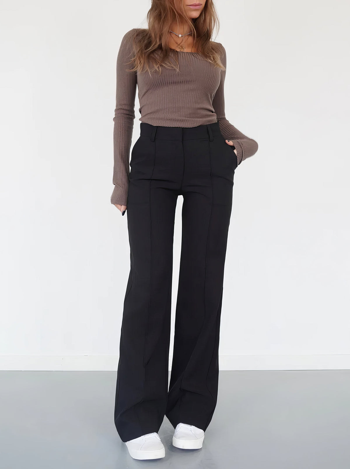 Floréa - Elegante Hochtaillierte Stretchhose mit Geradem Bein für Frauen