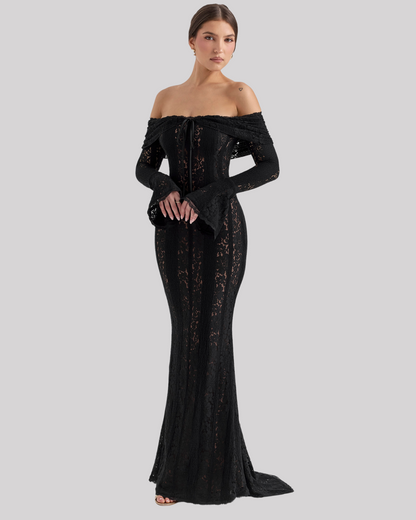 Elegantes Spitze Maxikleid für Damen – Off-Shoulder Abendkleid mit figurbetonter Silhouette