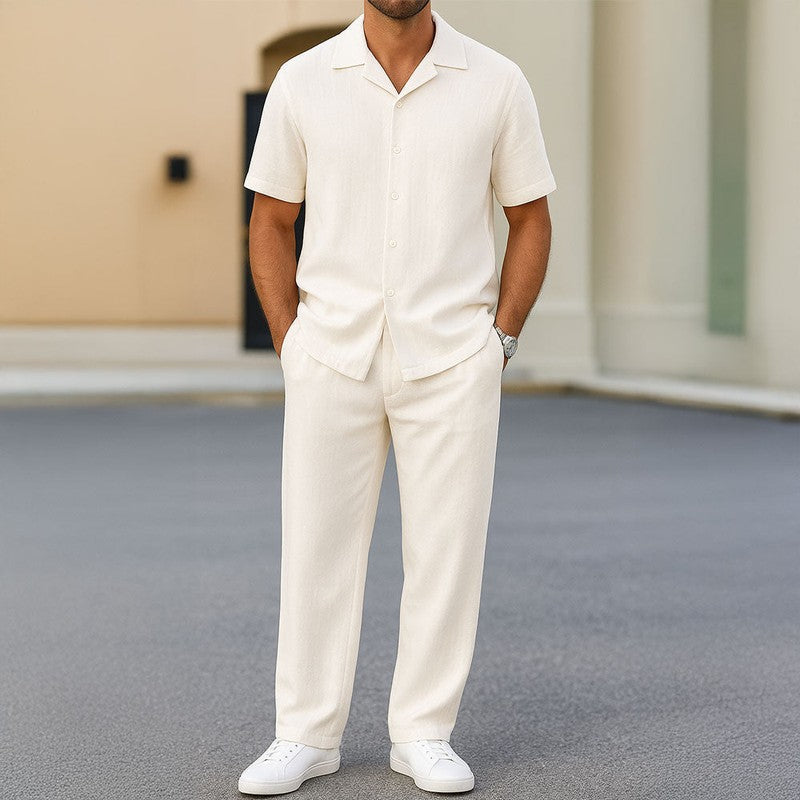 Elegantes Zweiteiler-Set für Herren – Kurzarmhemd mit Reverskragen & Bequeme Hose