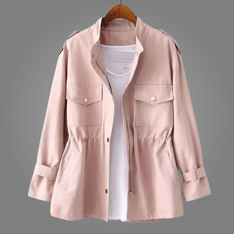 Leichte Übergangsjacke für Damen mit Taillenzug Taschen und modernem Utility Stil
