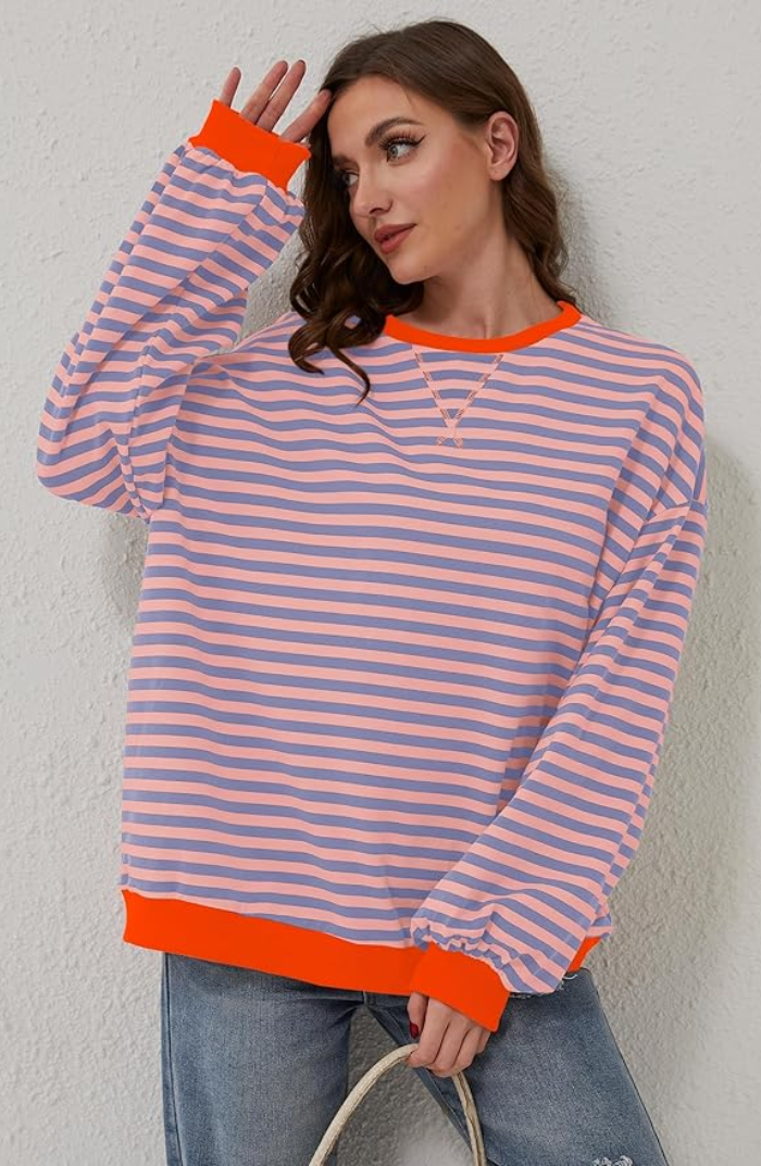 Oversize Damen Sweatshirt mit Streifen – Lässiger Pullover im Colorblock Look & weicher Komfort