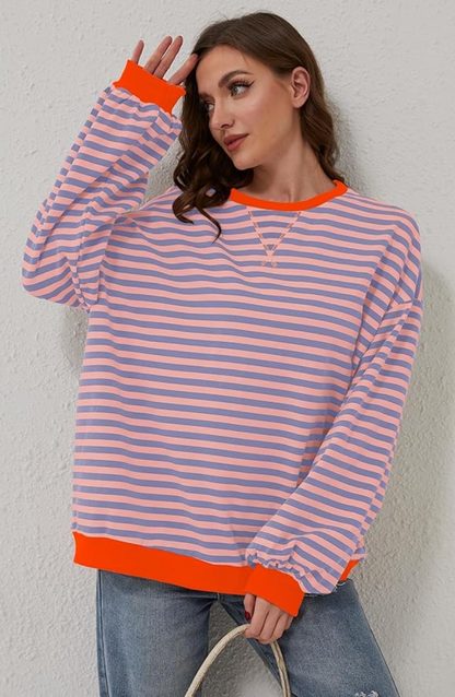 Oversize Damen Sweatshirt mit Streifen – Lässiger Pullover im Colorblock Look & weicher Komfort