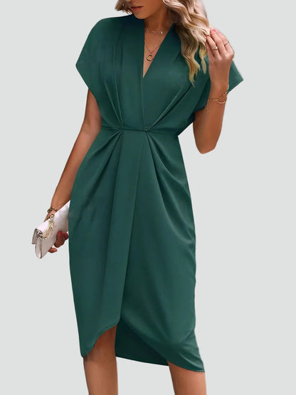 Figurbetontes Midikleid mit Drapierung – Elegantes V-Ausschnitt Kleid für Damen