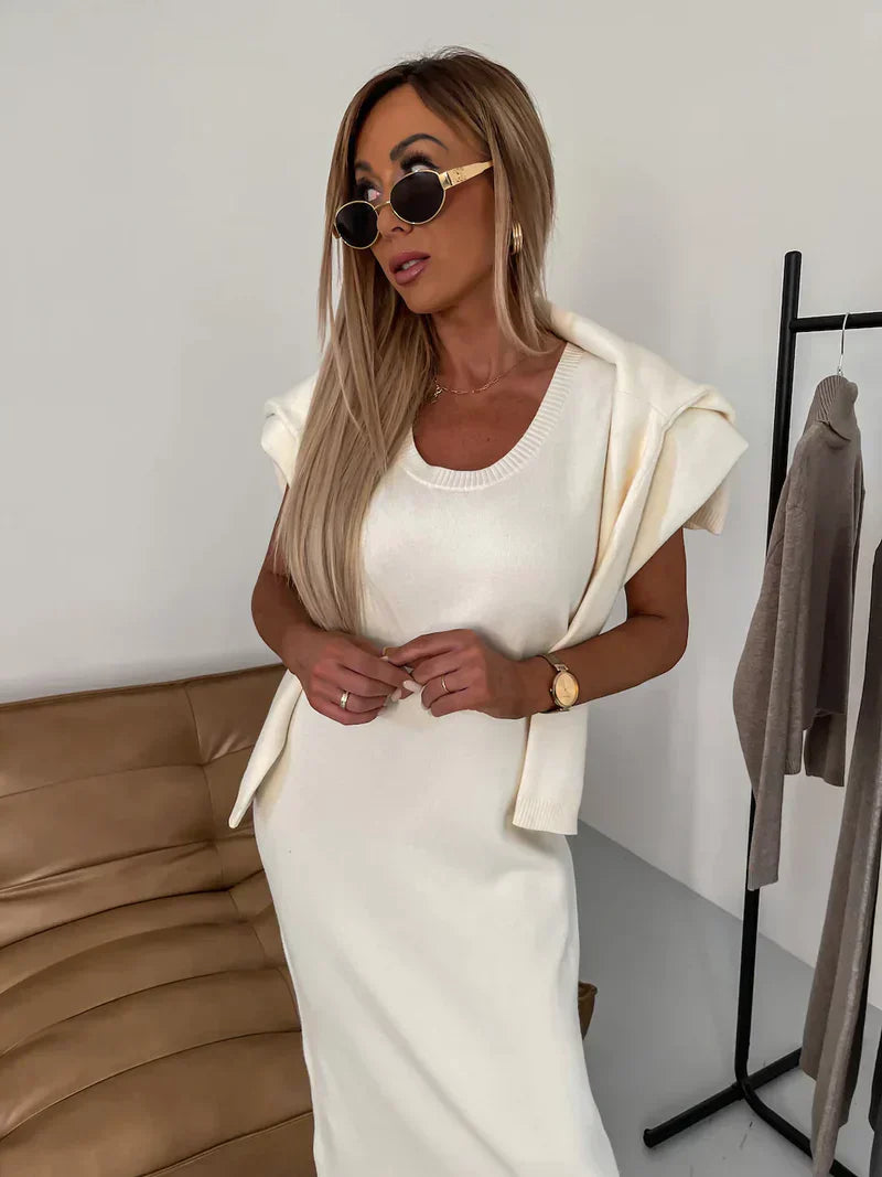 Luna - Elegantes und Weiches Zweiteiliges Ensemble mit Kurzem Rollkragenoberteil und Langer Rock