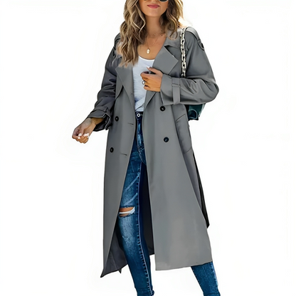 Eleganter langer Trenchcoat mit Gürtel für Damen – Zeitloser Übergangsmantel mit klassischem Schnitt
