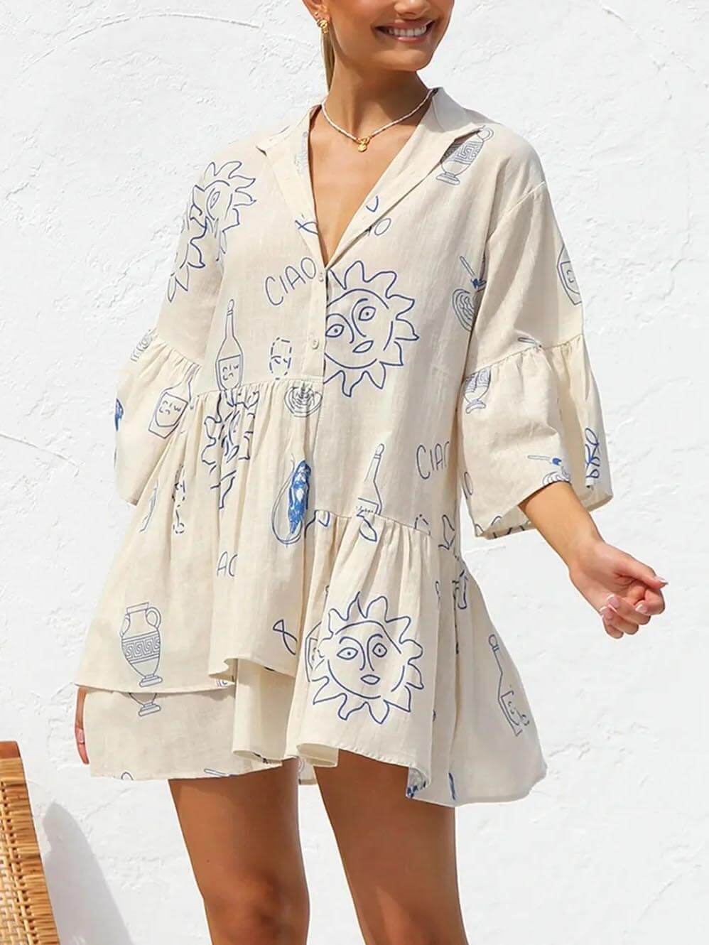 Jorivane - Weites Kurzkleid im Ethno-Stil für Damen