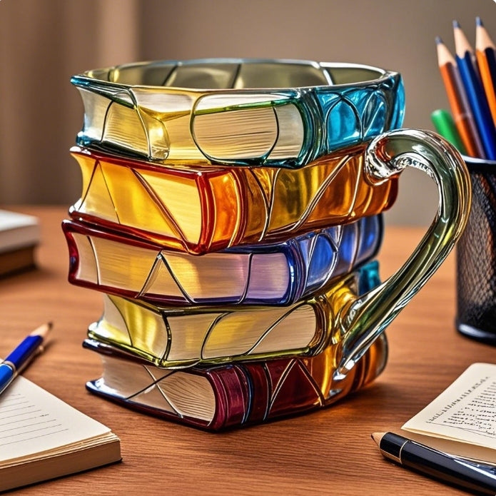 Livrélia - Handgefertigte und handbemalte 3D-Literaturkaffeetasse – Einzigartiges Geschenk für Bücherliebhaber