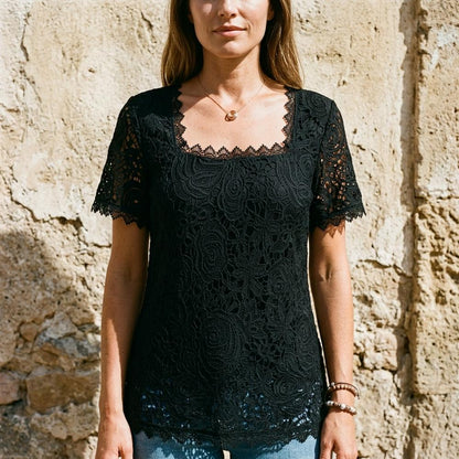 Elegante Spitzenbluse für Damen – Luftiges Kurzarm Shirt mit femininem Schnitt
