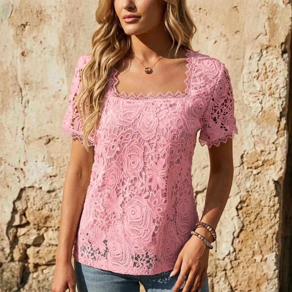 Elegante Spitzenbluse für Damen – Luftiges Kurzarm Shirt mit femininem Schnitt