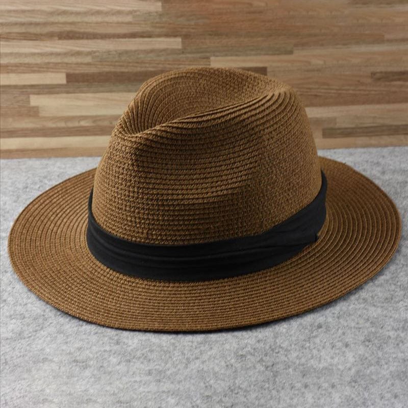 Klassischer Fedora Strohhut für Herren – Eleganter Sommerhut mit UV-Schutz & Reiseetui