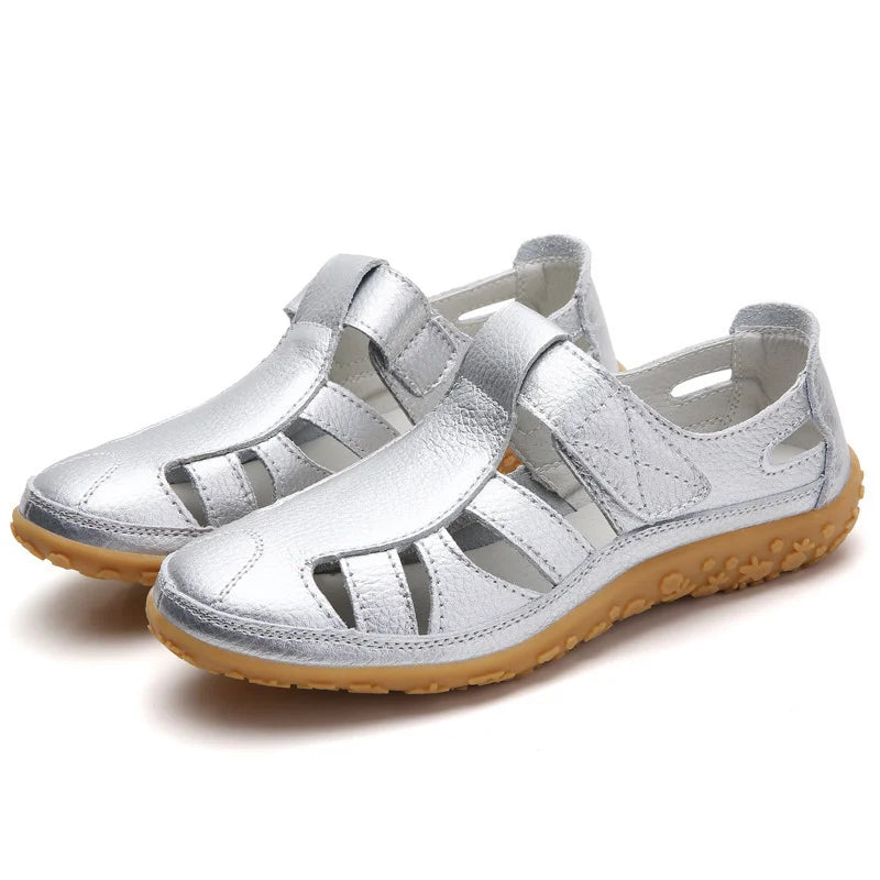 Bequeme Leder-Sandalen mit Klettverschluss – Atmungsaktive Sommer Schuhe für Damen