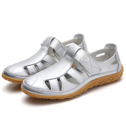Bequeme Leder-Sandalen mit Klettverschluss – Atmungsaktive Sommer Schuhe für Damen