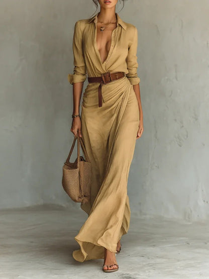 Férelle - Langes, leichtes Hemdkleid für Frühling und Sommer, mit inkludiertem Gürtel, für eine wunderschöne feminine Silhouette