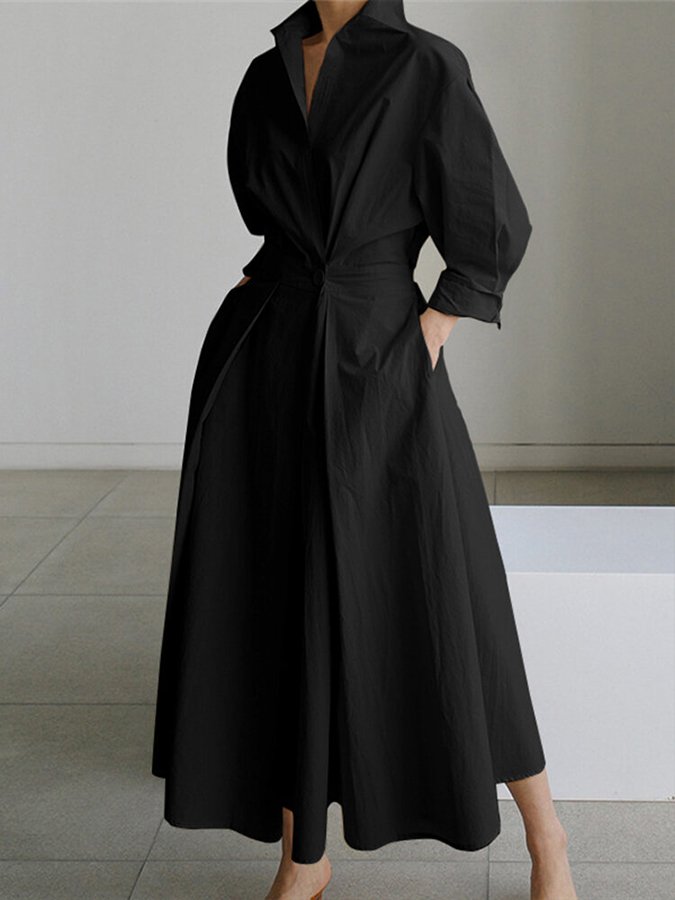 Elegantes Midi Hemdblusenkleid für Damen mit Taillierung und fließendem Schnitt