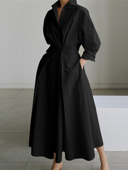 Elegantes Midi Hemdblusenkleid für Damen mit Taillierung und fließendem Schnitt