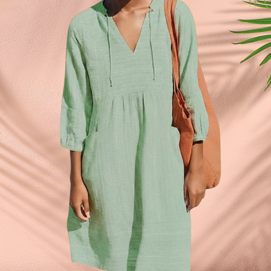 Luftiges Tunika Kleid für Damen – Lockeres Sommerkleid mit V-Ausschnitt & Taschen