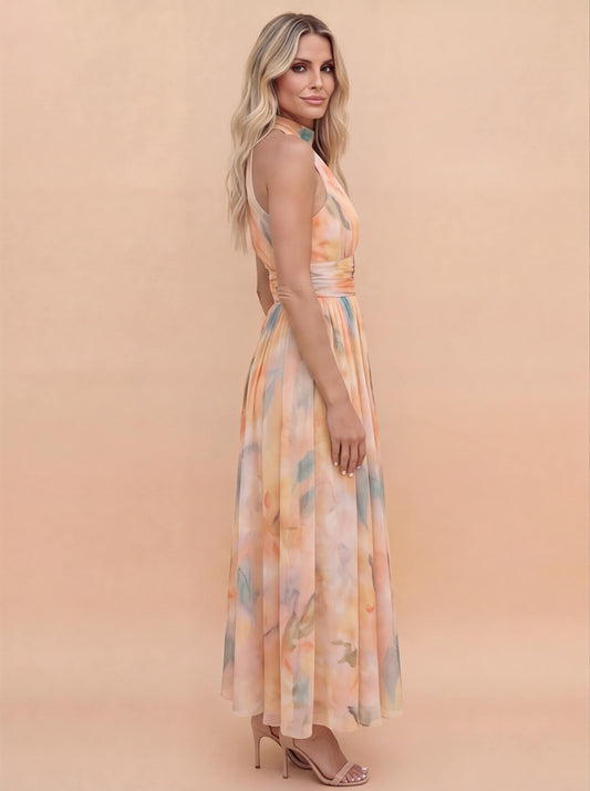 Elegantes Maxikleid für Damen – Luftiges Sommerkleid mit Halterneck & fließendem Fall