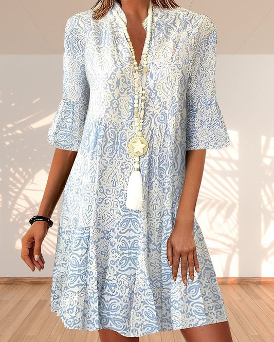 Marielle - Boho-Tunika Kleid mit Druck | Leichte Viskose | Ausgestellte Ärmel