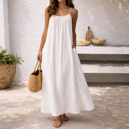 Maxikleid mit Spaghettiträgern für Damen – Luftiges Sommerkleid mit Offenem Rücken & Lockerer Passform