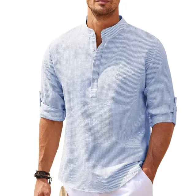 Leichtes Waffelstruktur Henley Shirt für Herren – Atmungsaktives Freizeitshirt mit Stehkragen