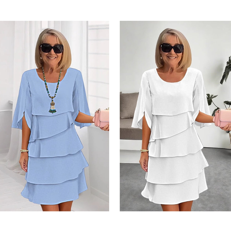 Elegantes Layered Rüschenkleid mit Flatterärmeln für Damen – Luftiges Sommerkleid mit lockerem Schnitt
