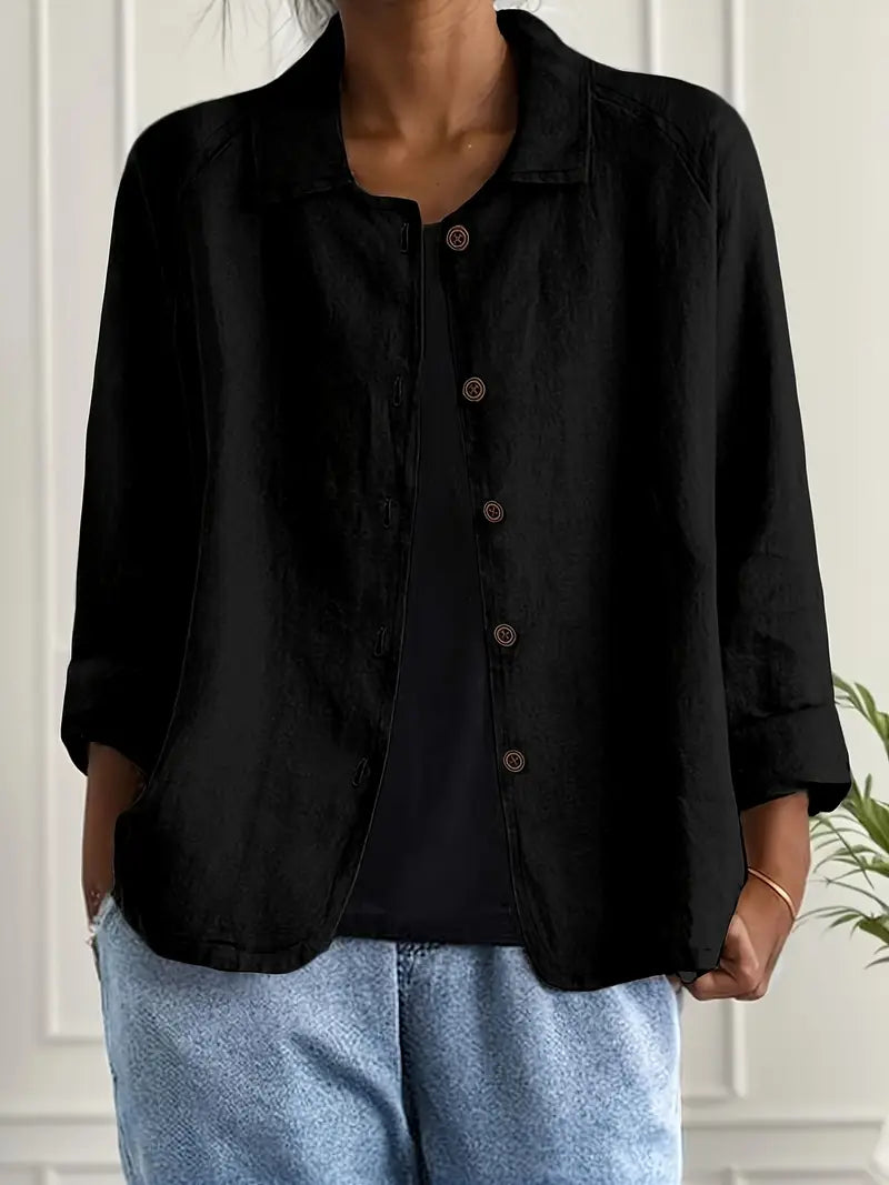 Leichte Leinen Bluse mit Knopfleiste & lockerem Schnitt für Damen – Atmungsaktiv & Elegant