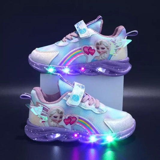 LED Kinder Sneaker für Mädchen – Leuchtende Turnschuhe mit Regenbogen & Klettverschluss