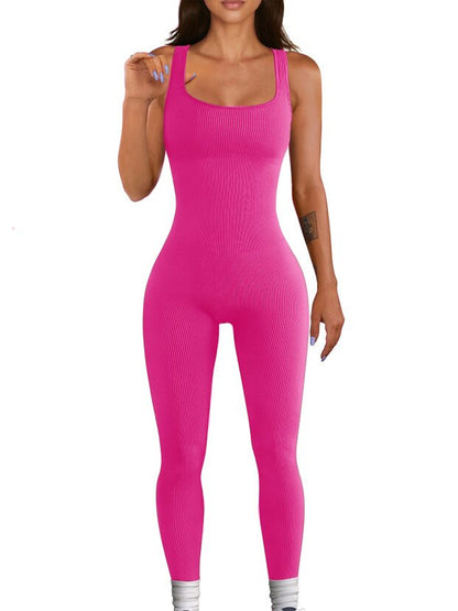 Élinaé - Nahtlose Eleganz | Moderne Athleisure-Jumpsuit für Damen, Ärmellos und Rippstrick