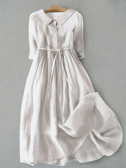 Luftiges Midi Hemdblusenkleid für Damen – Leinen Sommerkleid mit Bindegürtel & eleganter A-Linie