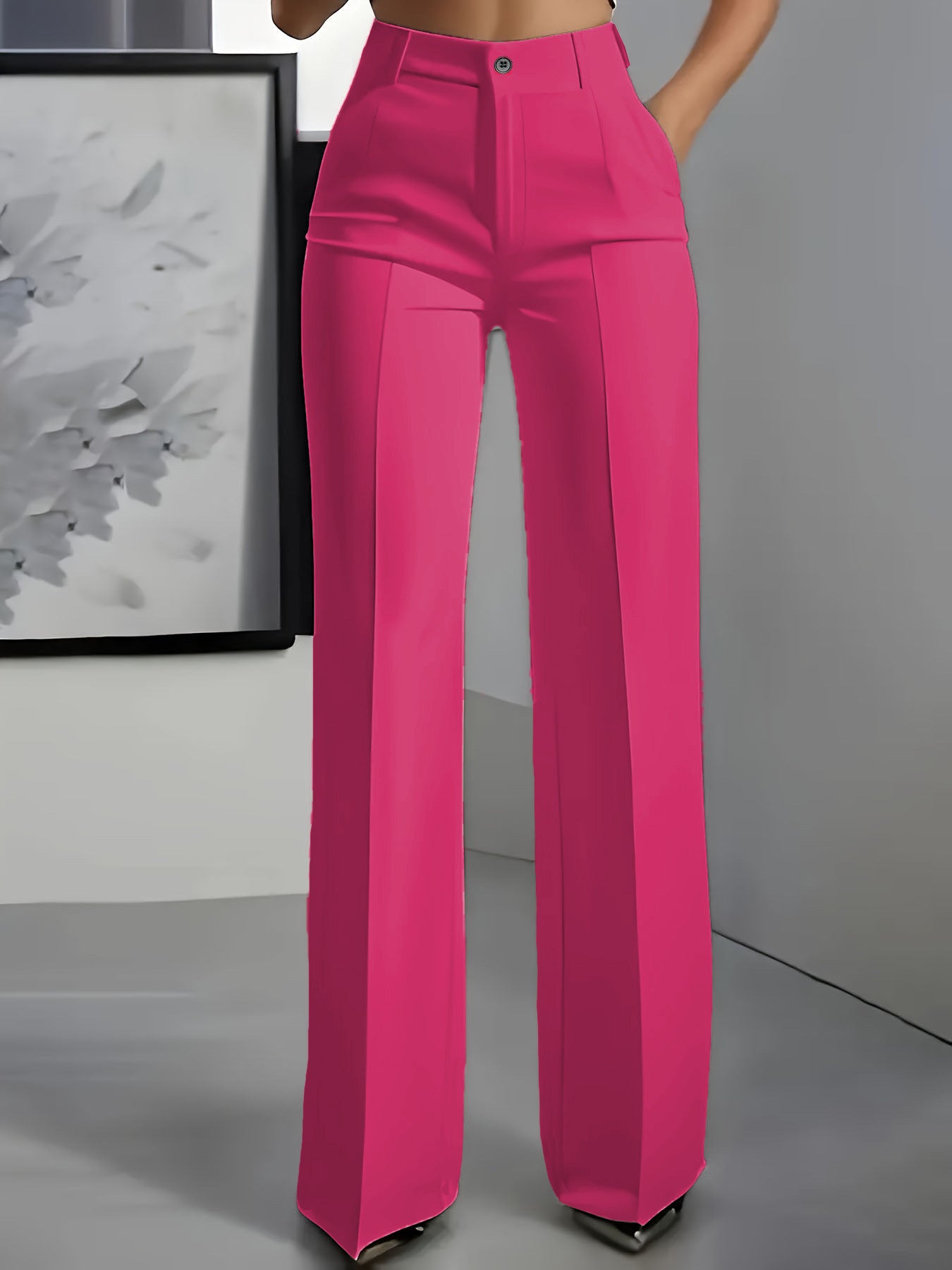 Elegante High Waist Stoffhose für Damen – Weite Business Hose mit geradem Bein