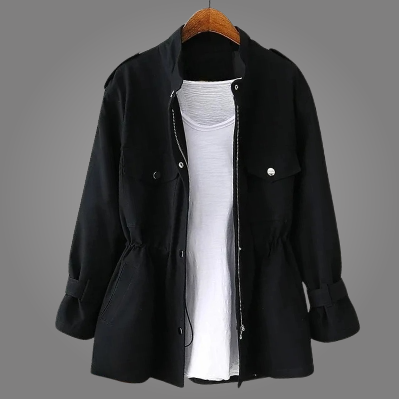 Leichte Übergangsjacke für Damen mit Taillenzug Taschen und modernem Utility Stil