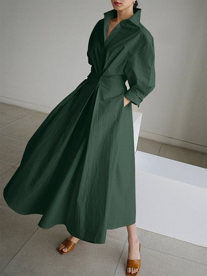 Elegantes Midi Hemdblusenkleid für Damen mit Taillierung und fließendem Schnitt