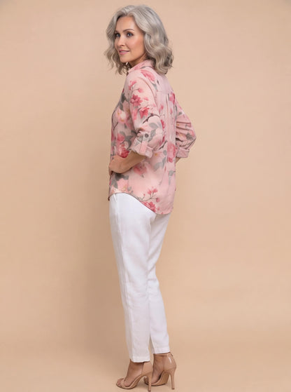 Leichte Damen Bluse mit floralem Print – Luftige Hemdbluse mit Knopfleiste & eleganter Passform