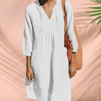 Luftiges Tunika Kleid für Damen – Lockeres Sommerkleid mit V-Ausschnitt & Taschen