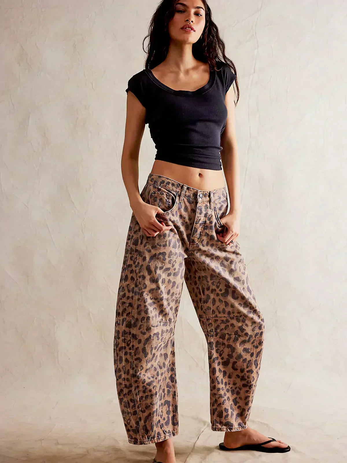 Trendige Print Jeans für Damen – Weite Baggy Denim Hose mit High Waist