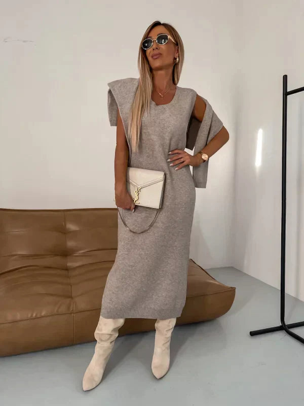 Luna - Elegantes und Weiches Zweiteiliges Ensemble mit Kurzem Rollkragenoberteil und Langer Rock