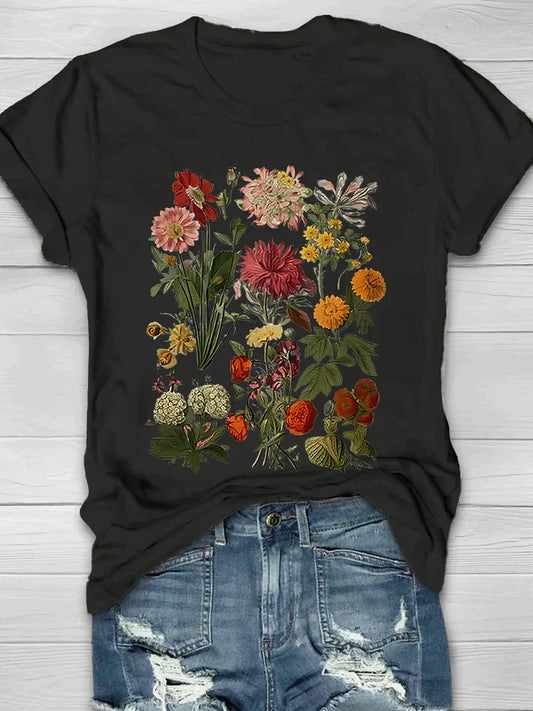 Azéline - Vintage T-Shirt für Frauen mit kurzen Ärmeln und floralem Druck