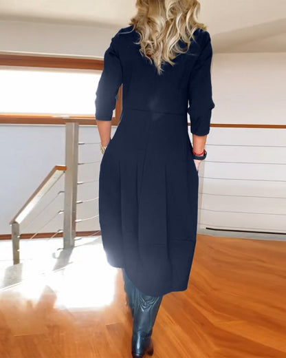 Claire - Elegantes und Bequemes Midi-Kleid mit Bootsausschnitt, 3/4-Ärmeln und Taschen