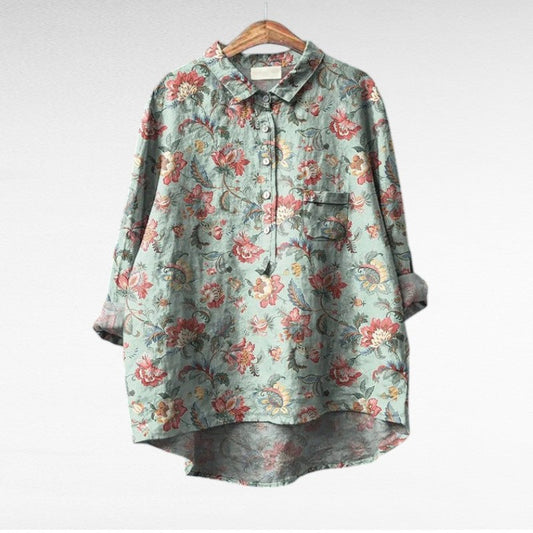 Liorine - Klassische Bluse mit leichtem Blumenmuster für Frühling und Sommer für Damen