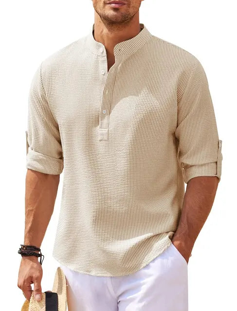 Leichtes Waffelstruktur Henley Shirt für Herren – Atmungsaktives Freizeitshirt mit Stehkragen
