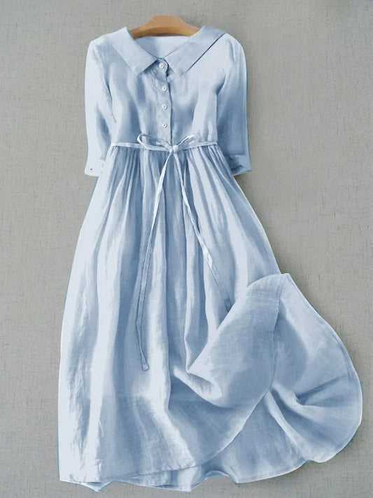 Luftiges Midi Hemdblusenkleid für Damen – Leinen Sommerkleid mit Bindegürtel & eleganter A-Linie