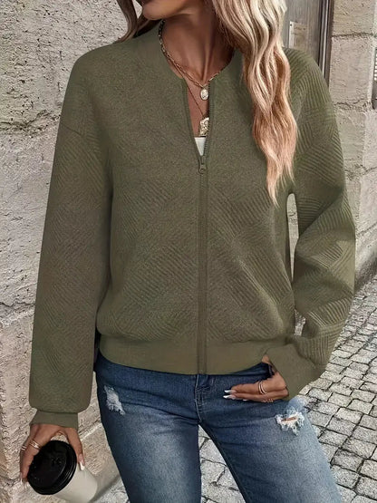 Leichte Damen Bomberjacke mit Strukturmuster & Reißverschluss – Stylische Übergangsjacke