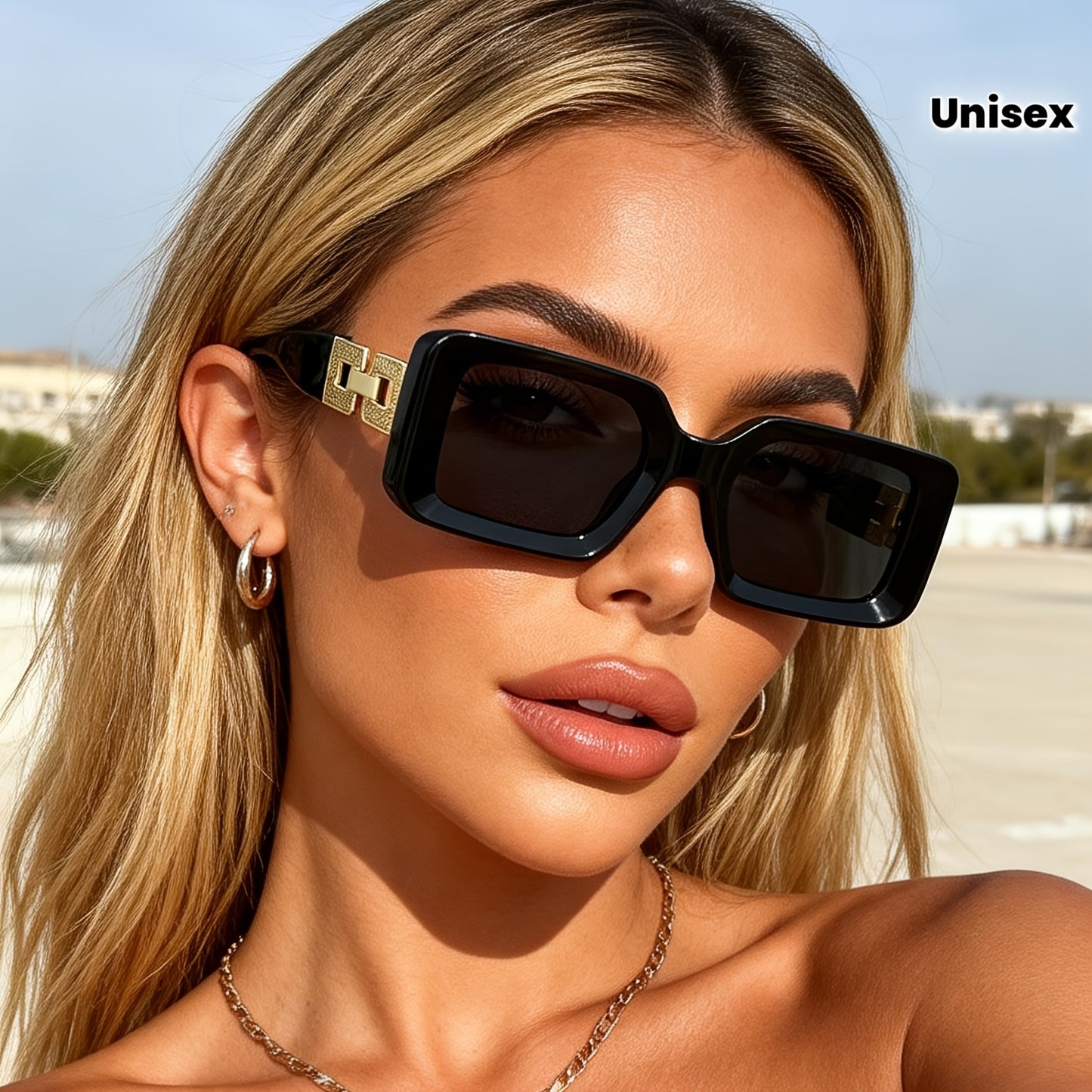 Luxuriöse Rechteck Sonnenbrille für Damen mit Gold-Detail – UV400 Schutz & Eleganter Retro Style