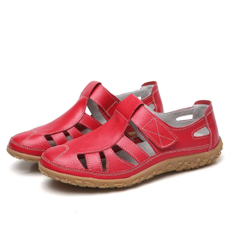 Bequeme Leder-Sandalen mit Klettverschluss – Atmungsaktive Sommer Schuhe für Damen