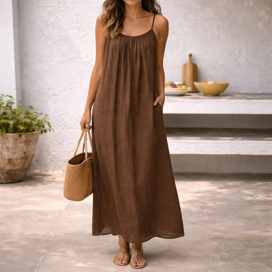 Maxikleid mit Spaghettiträgern für Damen – Luftiges Sommerkleid mit Offenem Rücken & Lockerer Passform